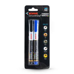 Kores Permanent Markers Blister pack of 2 - Black & Blue