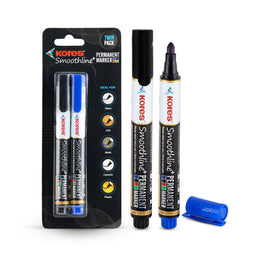 Kores Permanent Markers Blister pack of 2 - Black & Blue
