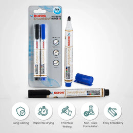 Kores White Board Markers Blister pack of 2 - Black & Blue