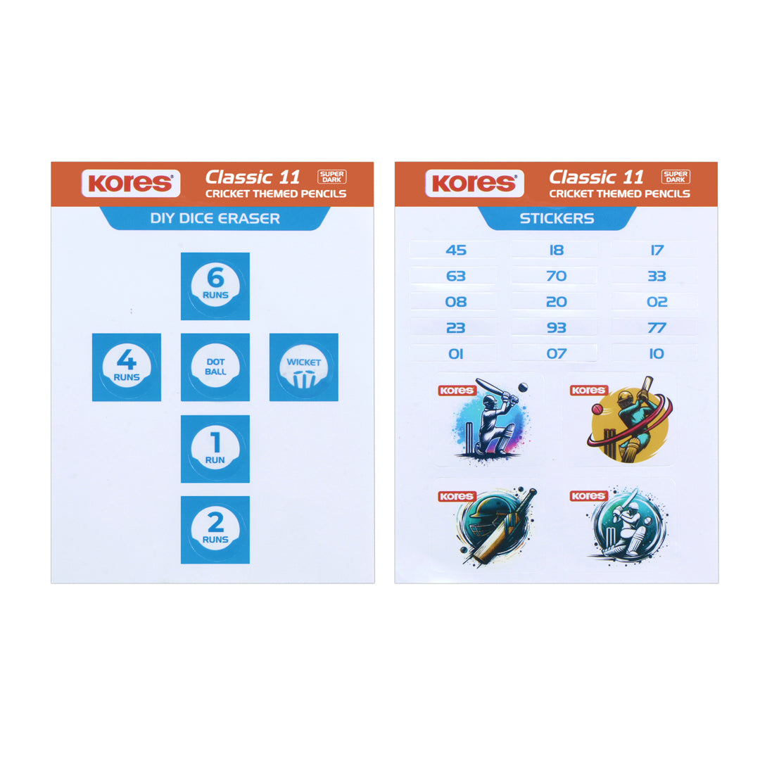 Kores Classic 11 - Cricket Themed Pencils