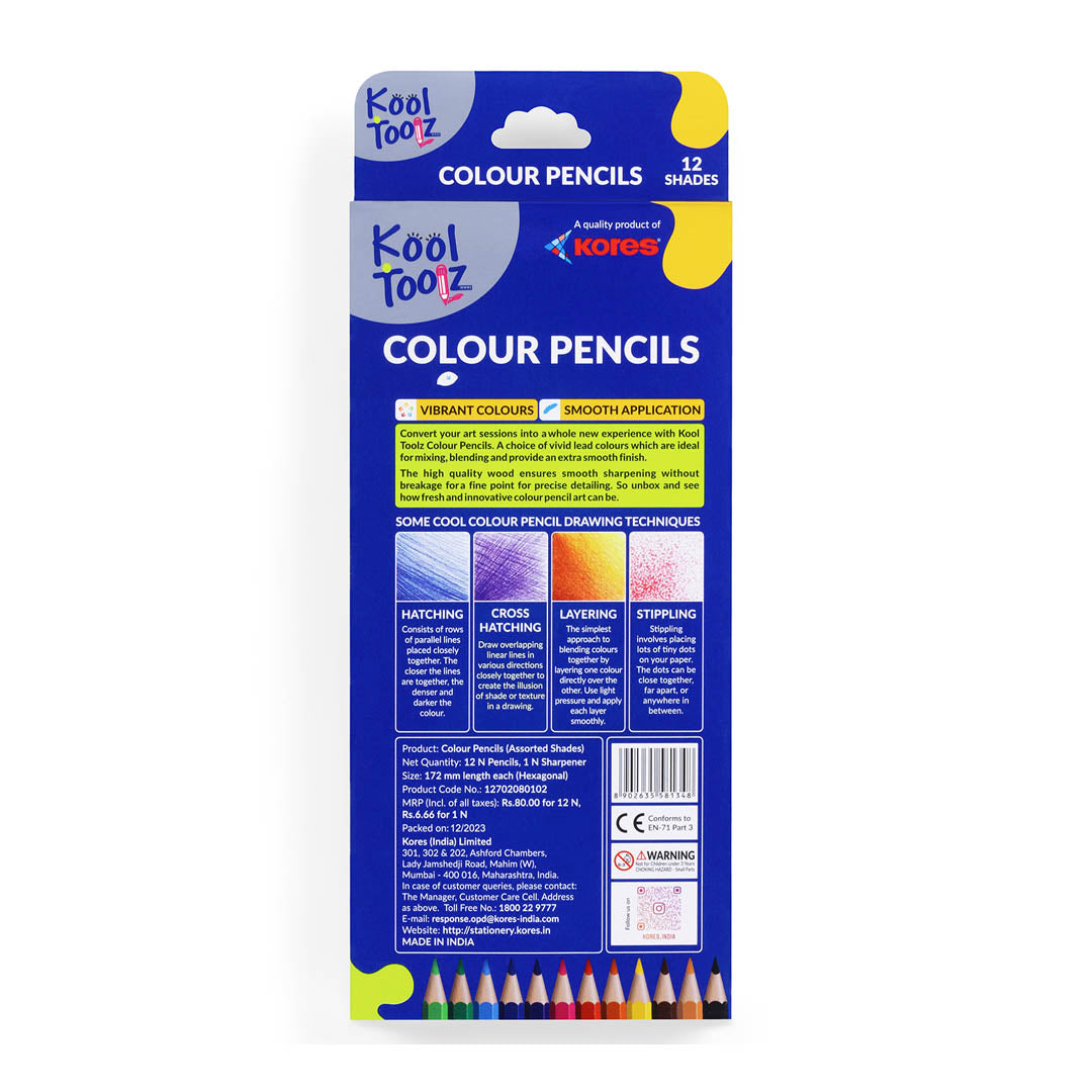 Kores Wooden Colour Pencils Full Size - 12 Shades