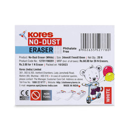 Kores No Dust Erasers Regular Size - Box of 20 pcs