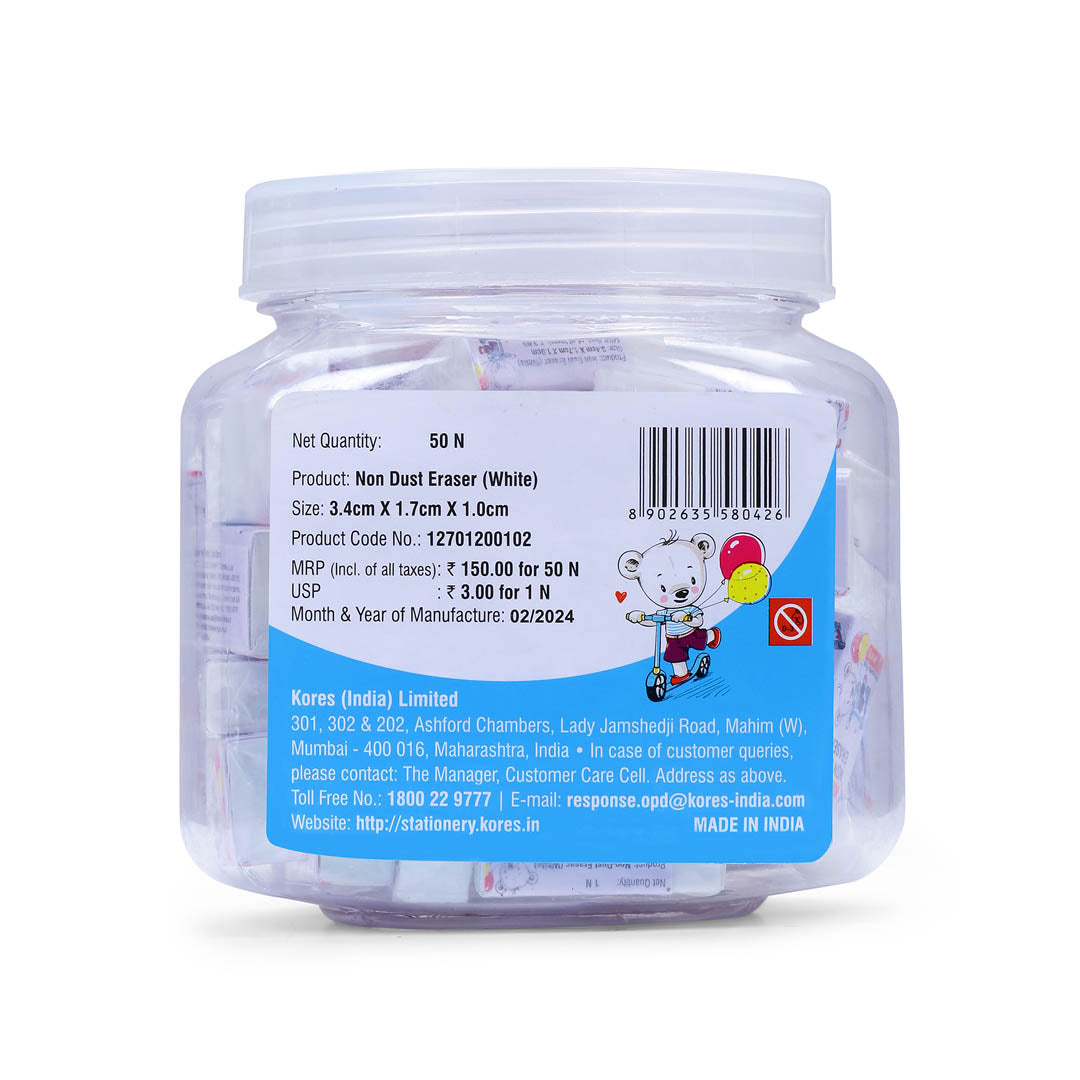 Kores No Dust Erasers - Jar of 50 pcs