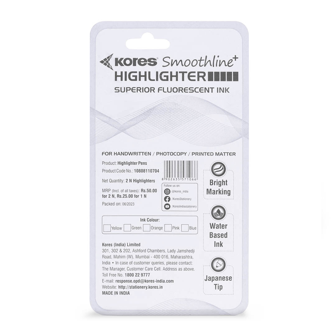 Kores Highlighters Blister Pack - Yellow & Orange