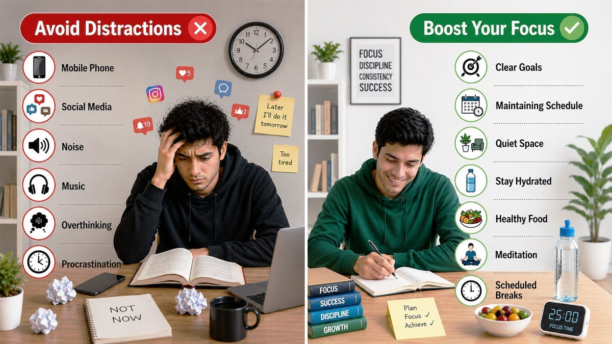 Student concentrating while studying to improve focus