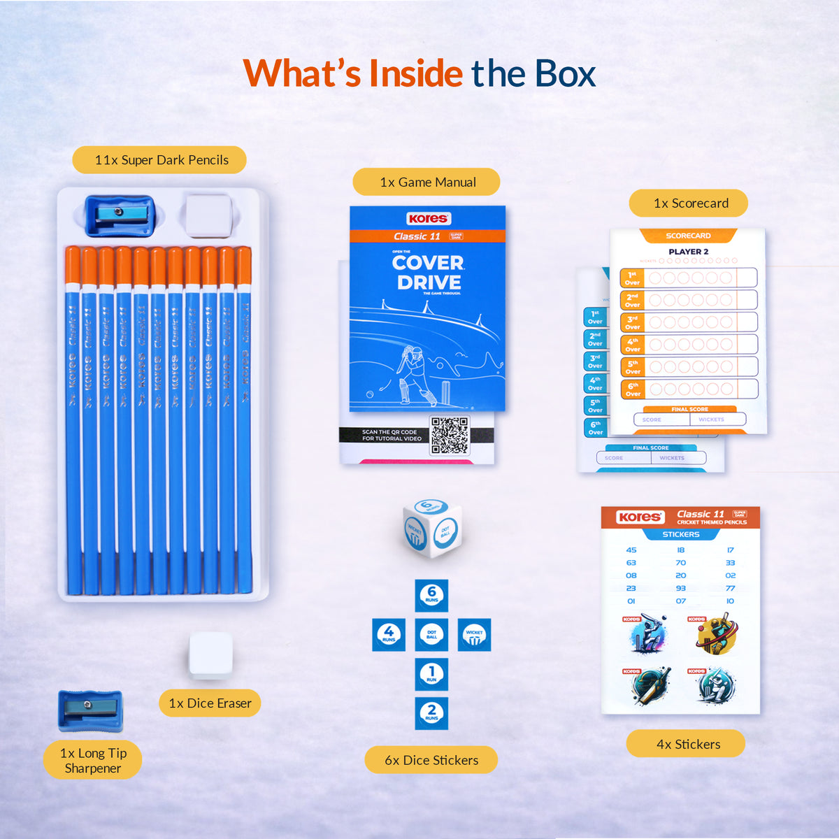 Kores Classic 11 - Cricket Themed Pencils