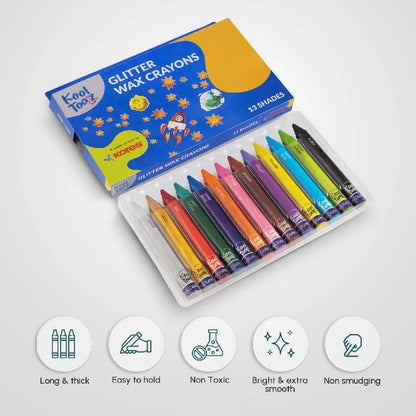 Kool Toolz Glitter Wax Crayons - 12+1 Shades