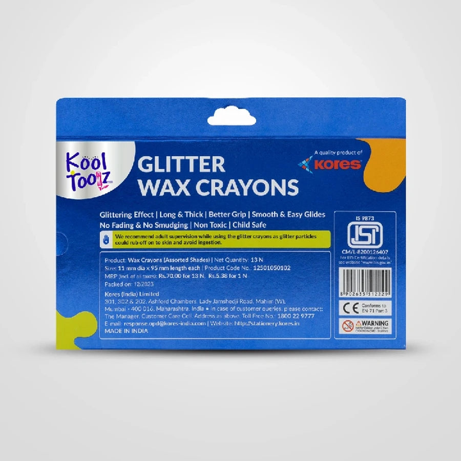 Kool Toolz Glitter Wax Crayons - 12+1 Shades
