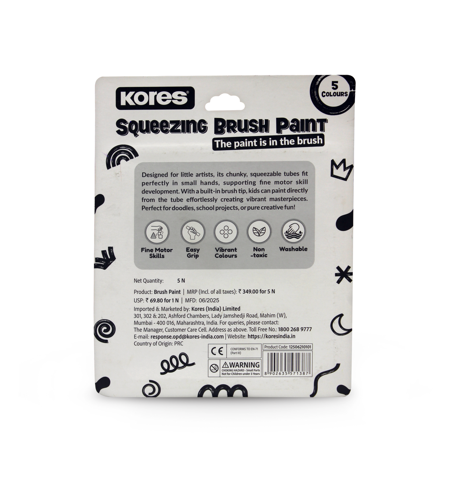 Kores Squeezing Brush Paint - Set of 5