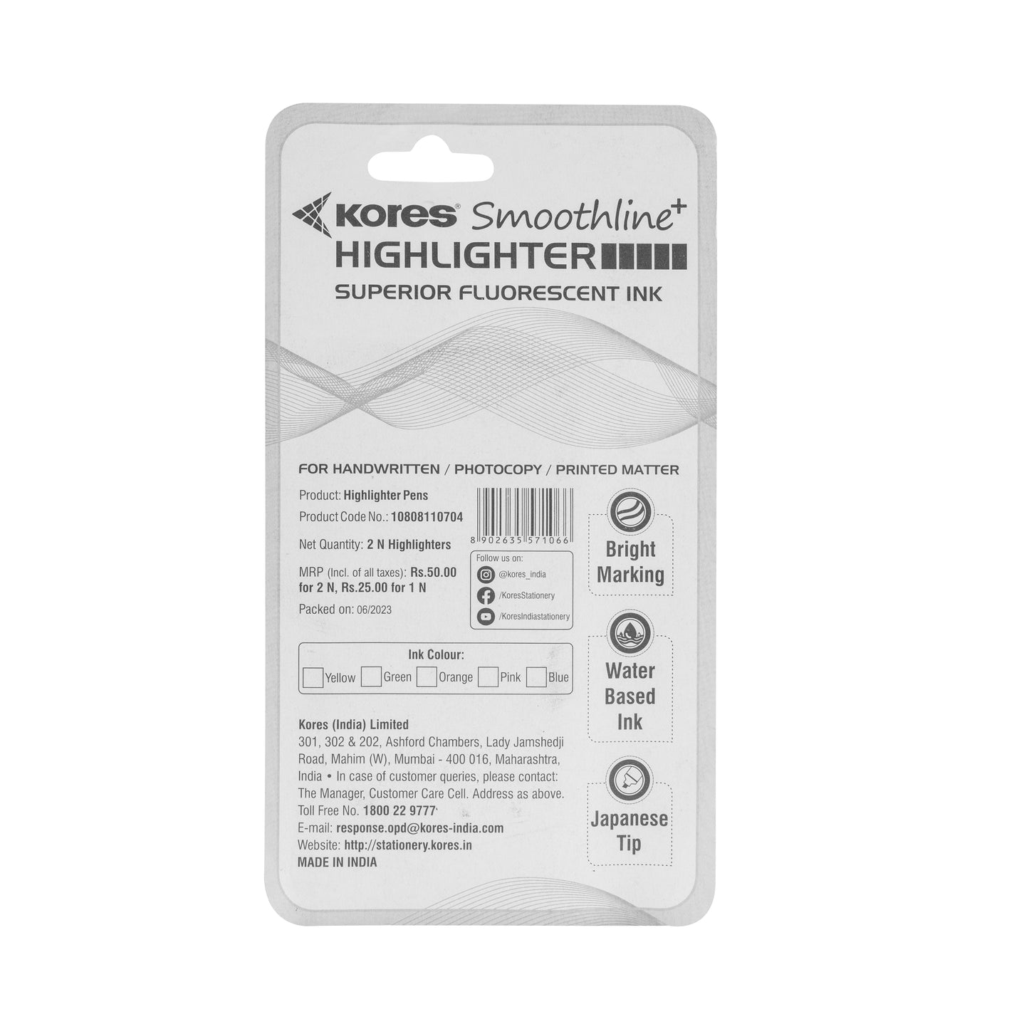 Kores Highlighters Blister Pack - Yellow & Orange