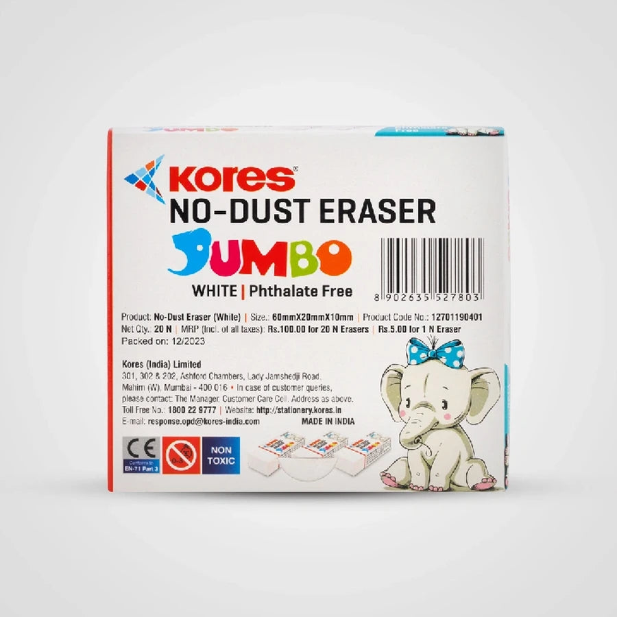 Kores No Dust Erasers Regular Size - Box of 20 pcs