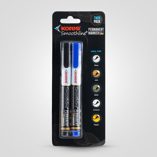 Kores Permanent Markers Blister pack of 2 - Black & Blue