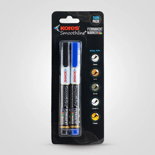 Kores Permanent Markers Blister pack of 2 - Black & Blue