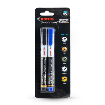 Kores Permanent Markers Blister pack of 2 - Black & Blue