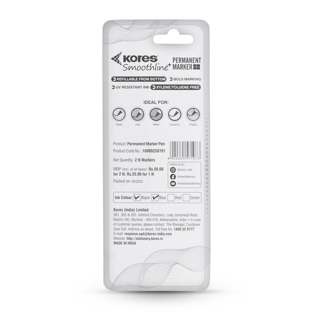 Kores Permanent Markers Blister pack of 2 - Black & Blue