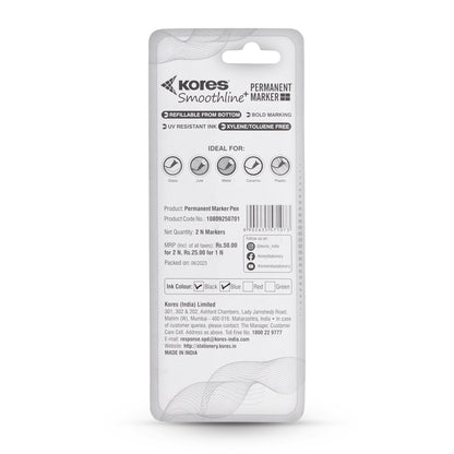 Kores Permanent Markers Blister pack of 2 - Black & Blue