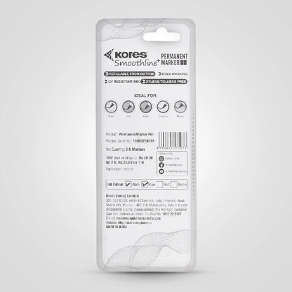 Kores Permanent Markers Blister pack of 2 - Black & Blue