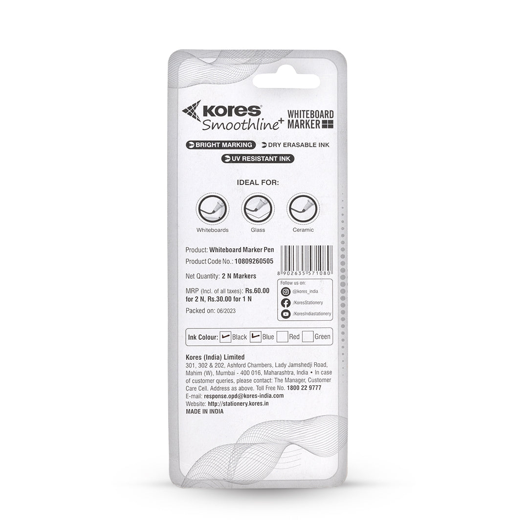 Kores White Board Markers Blister pack of 2 - Black & Blue