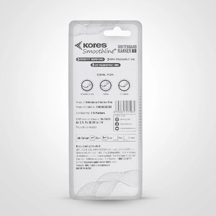Kores White Board Markers Blister pack of 2 - Black & Blue