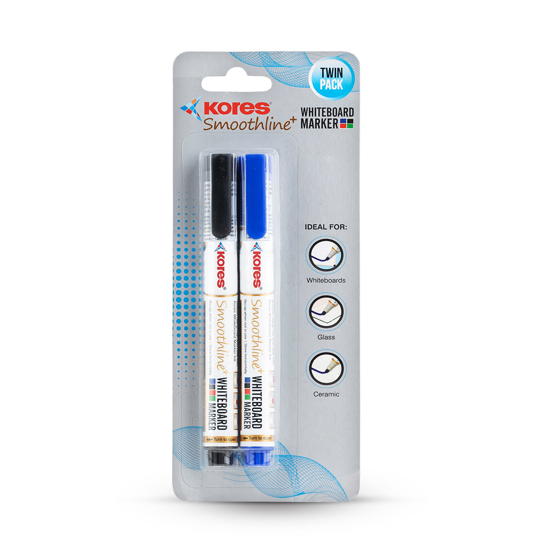 Kores White Board Markers Blister pack of 2 - Black & Blue