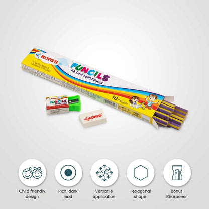 Kores Funcils Pencils (Rubber Tipped) 100 pcs Jar with 5 sharpeners