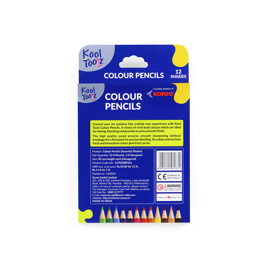 Kores Wooden Colour Pencils - Half Size - 12 Shades