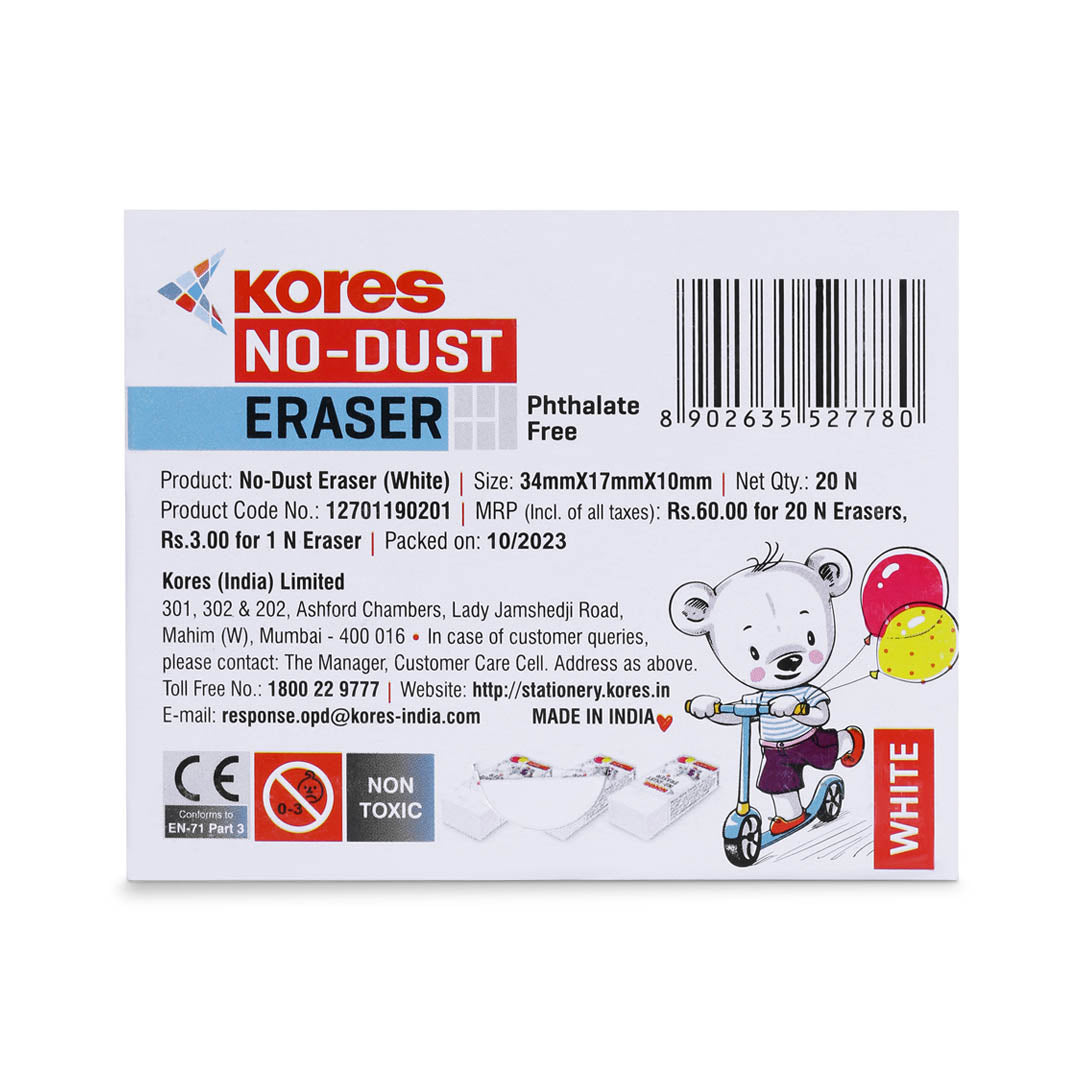 Kores No Dust Erasers Regular Size - Box of 20 pcs