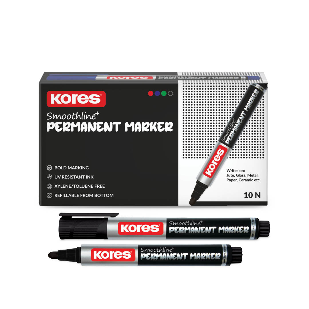 Kores Permanent Markers Box of 10 pcs ( Black )