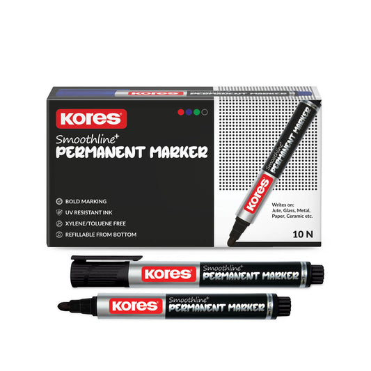 Kores Permanent Markers Box of 10 pcs ( Black )