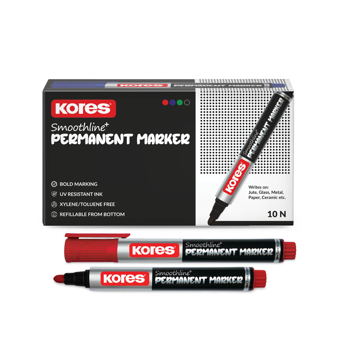 Kores Permanent Markers Box of 10 pcs ( Red )