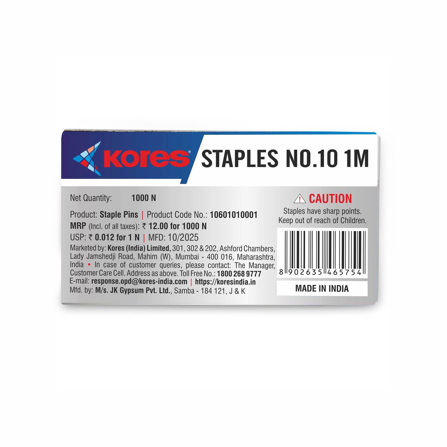 Kores Staple Pins No.10, 20 packets of 1000 pins in a box